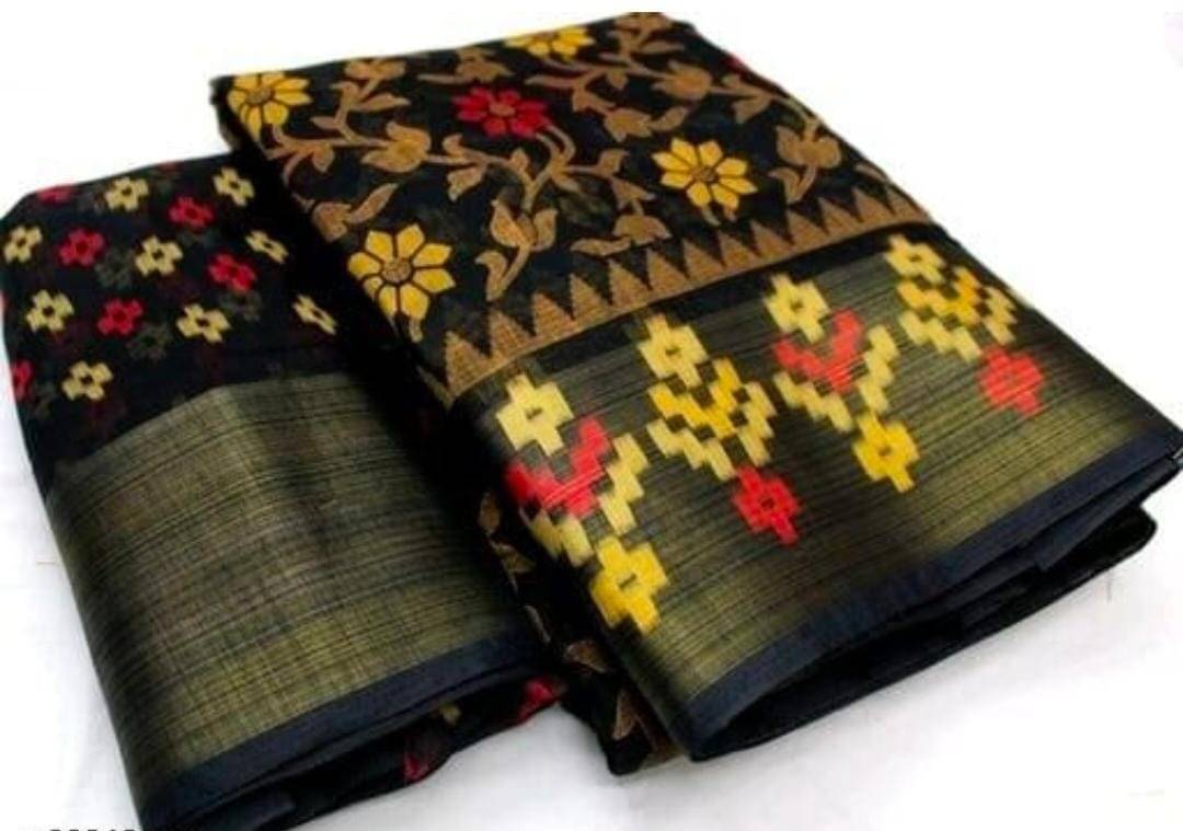     			Suali Cotton Blend Printed Saree With Unstitched Blouse Piece ( Green )