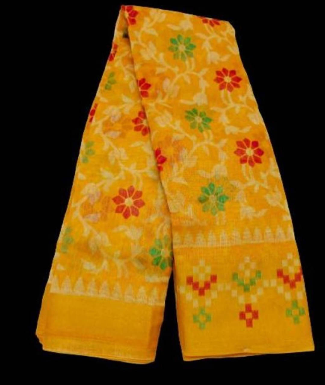     			Suali Cotton Blend Printed Saree With Unstitched Blouse Piece ( Yellow )