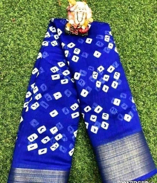     			Suali Cotton Blend Printed Saree With Unstitched Blouse Piece ( Blue )