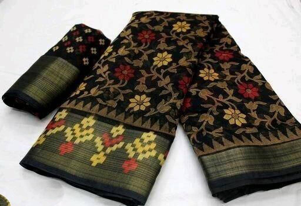     			Suali Cotton Blend Printed Saree With Unstitched Blouse Piece ( Multicolor )