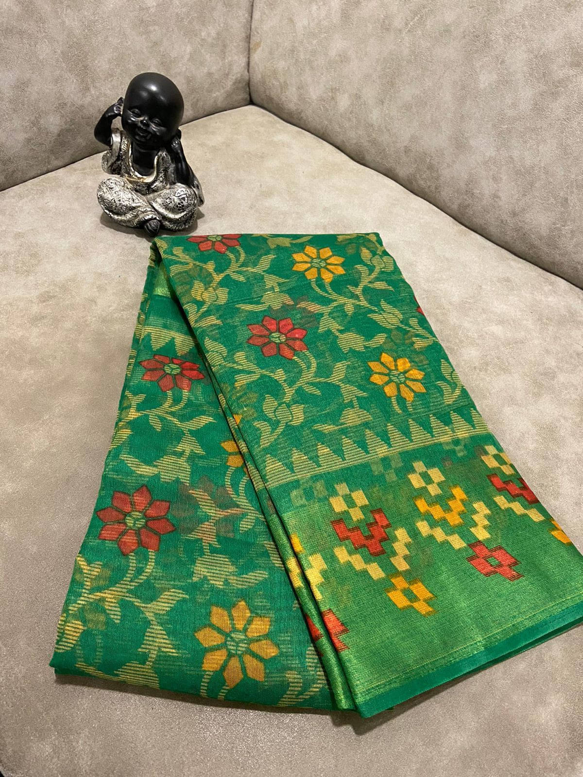 Suali Cotton Blend Printed Saree With Unstitched Blouse Piece ( Green ) Suali Cotton Blend Printed Saree With Unstitched Blouse Piece ( Green )