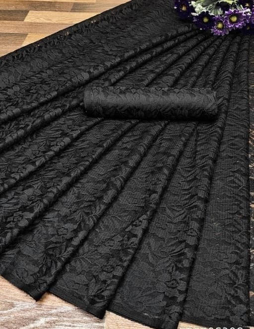 Suali Cotton Blend Printed Saree With Unstitched Blouse Piece ( Black ) Suali Cotton Blend Printed Saree With Unstitched Blouse Piece ( Black )