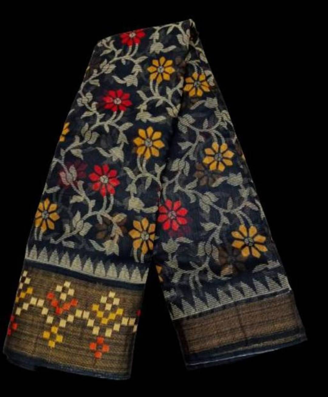     			Suali Cotton Blend Printed Saree With Unstitched Blouse Piece ( Black )