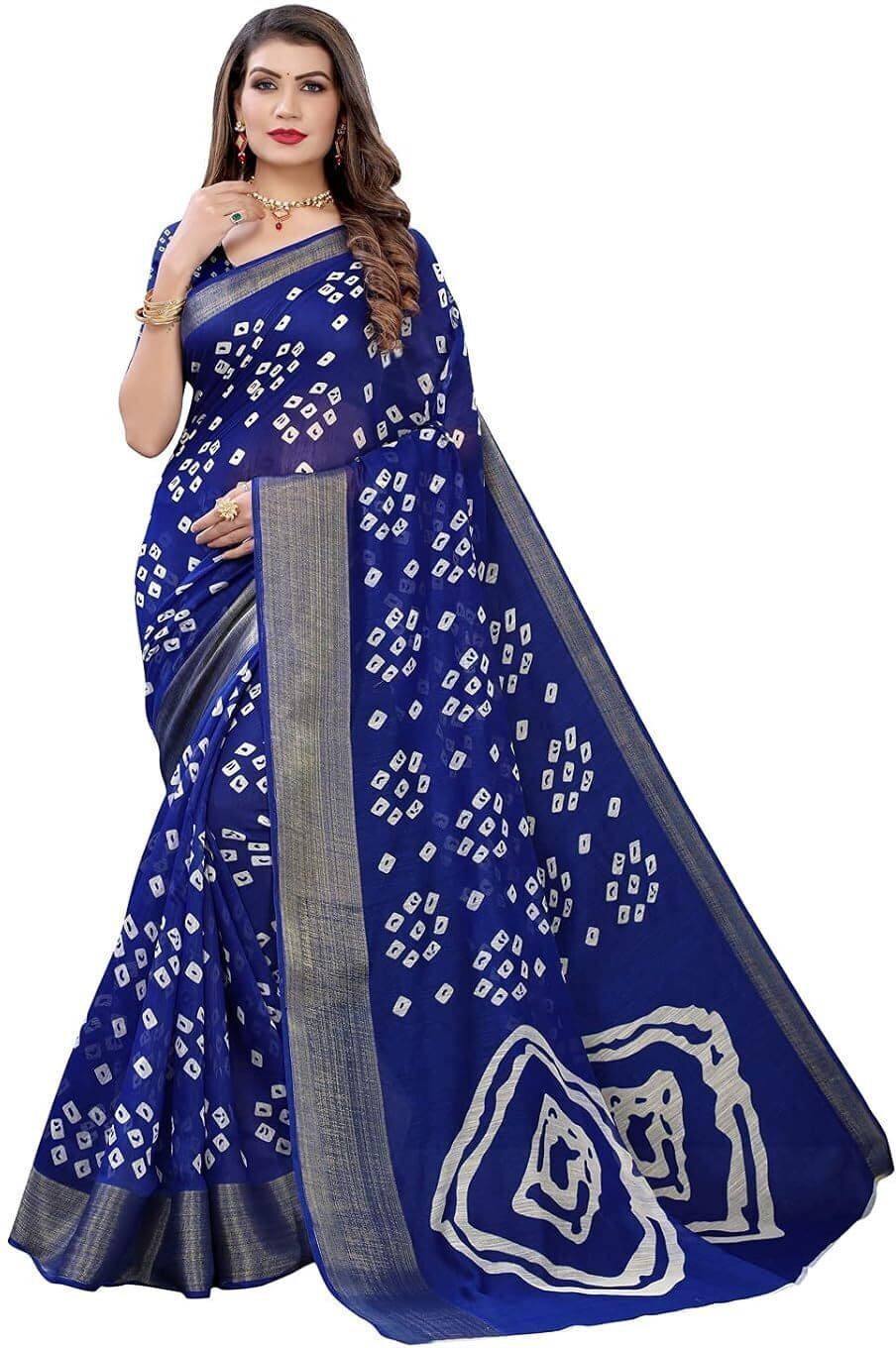     			Suali Cotton Blend Printed Saree With Unstitched Blouse Piece ( Blue )