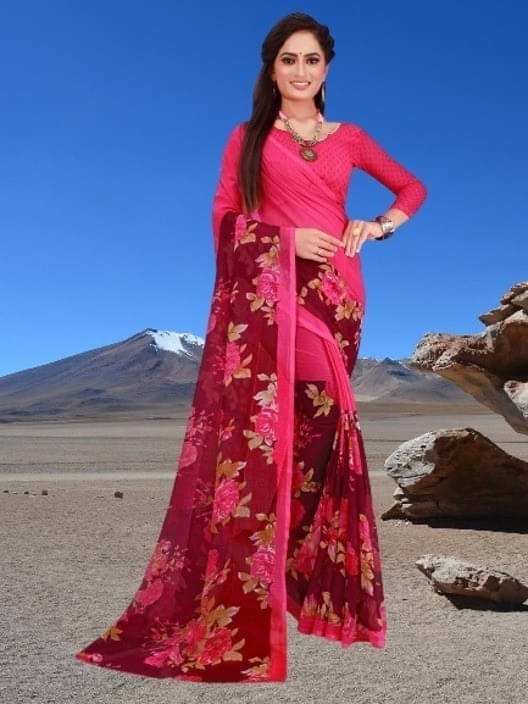     			Suali Cotton Blend Printed Saree With Unstitched Blouse Piece ( Multicolor )