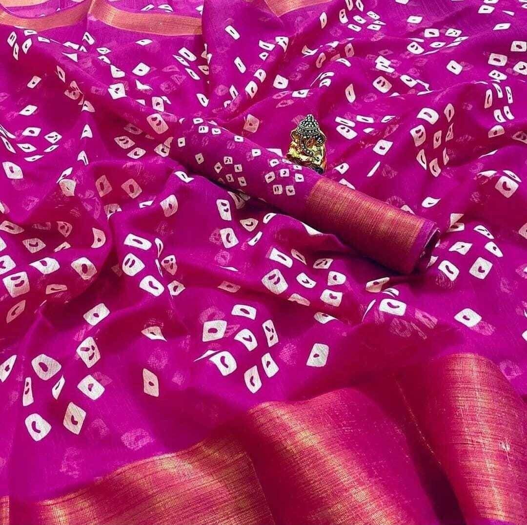     			Suali Cotton Blend Printed Saree With Unstitched Blouse Piece ( Pink )