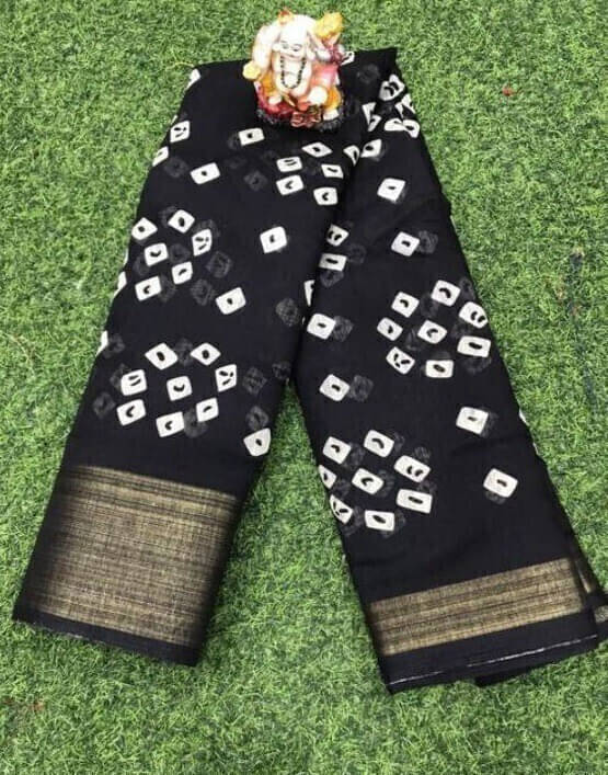 Suali Cotton Blend Printed Saree With Unstitched Blouse Piece ( Black ) Suali Cotton Blend Printed Saree With Unstitched Blouse Piece ( Black )