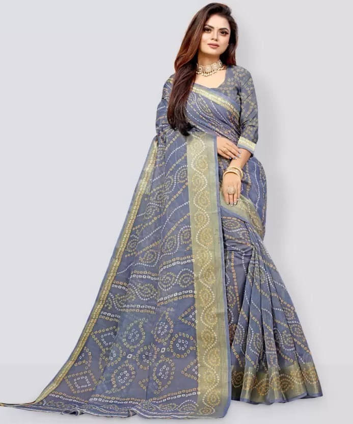    			Suali Cotton Blend Printed Saree With Unstitched Blouse Piece ( Grey )