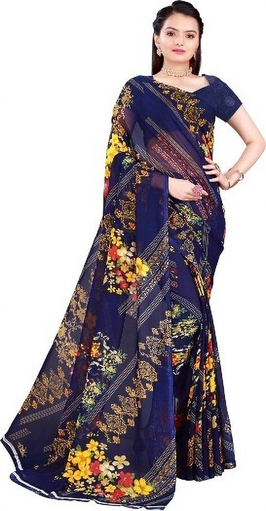 Suali Cotton Blend Printed Saree With Unstitched Blouse Piece ( Multicolor ) Suali Cotton Blend Printed Saree With Unstitched Blouse Piece ( Multicolor )