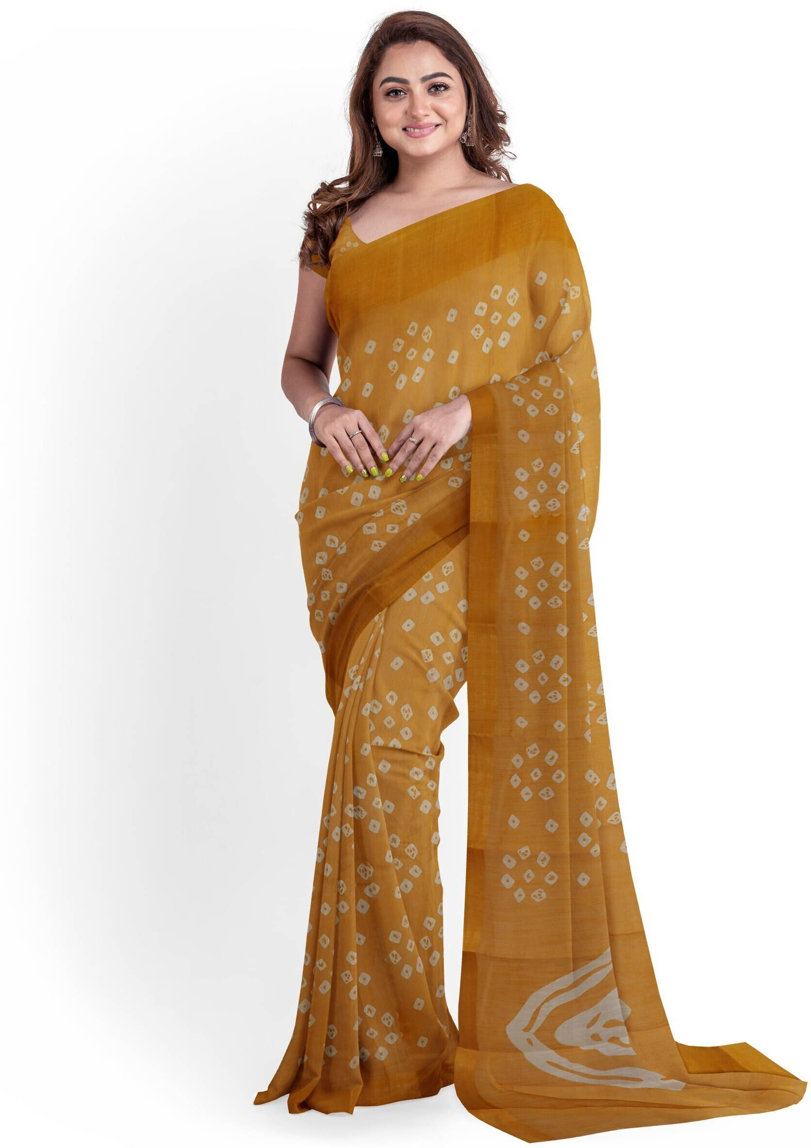     			Suali Cotton Blend Printed Saree With Unstitched Blouse Piece ( Yellow )