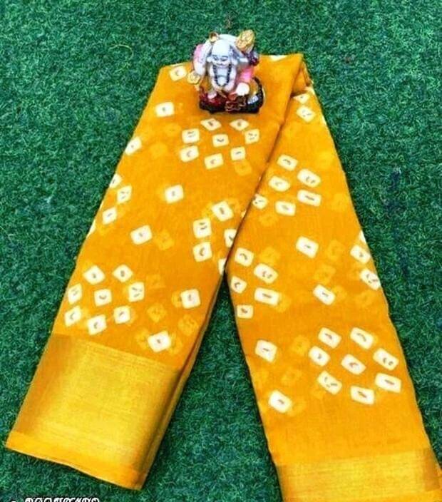     			Suali Cotton Blend Printed Saree With Unstitched Blouse Piece ( Yellow )