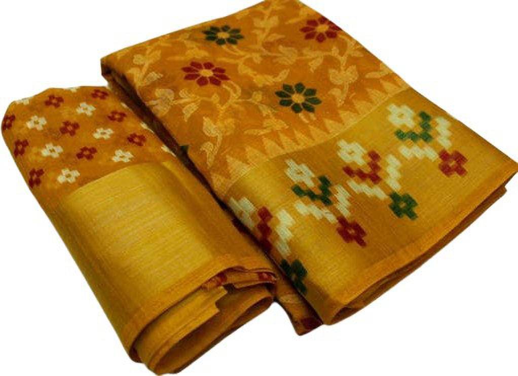Suali Cotton Blend Printed Saree With Unstitched Blouse Piece ( Yellow ) Suali Cotton Blend Printed Saree With Unstitched Blouse Piece ( Yellow )