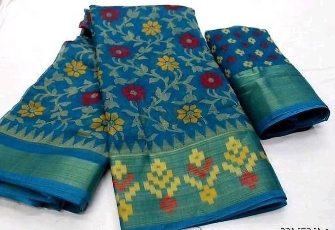     			Suali Cotton Blend Printed Saree With Unstitched Blouse Piece ( Light Blue )
