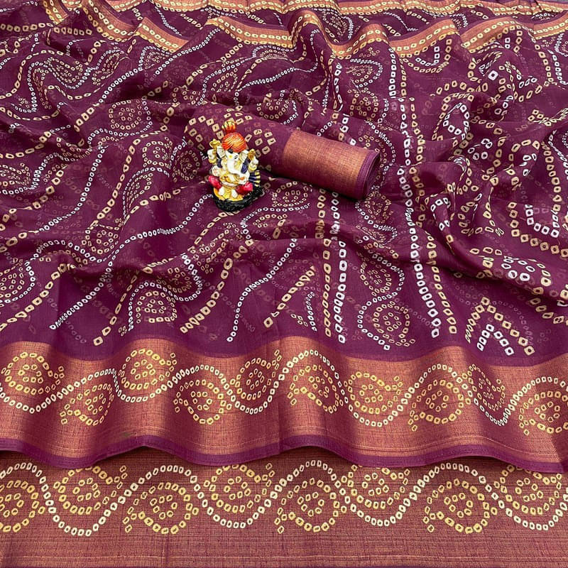     			Suali Cotton Blend Printed Saree With Unstitched Blouse Piece ( Purple )
