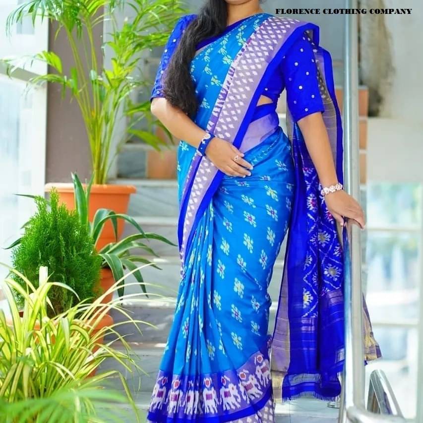     			Suali Cotton Blend Printed Saree With Unstitched Blouse Piece ( Blue )