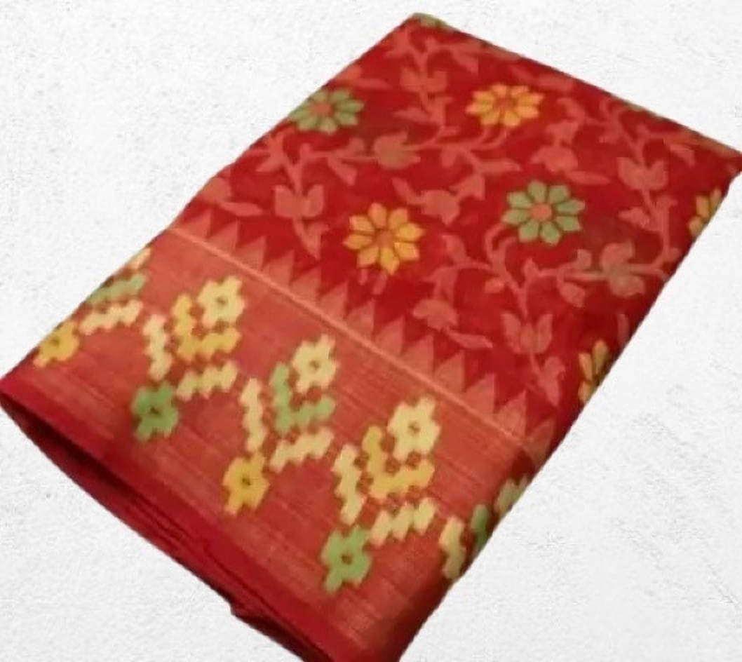     			Suali Cotton Blend Printed Saree With Unstitched Blouse Piece ( Red )