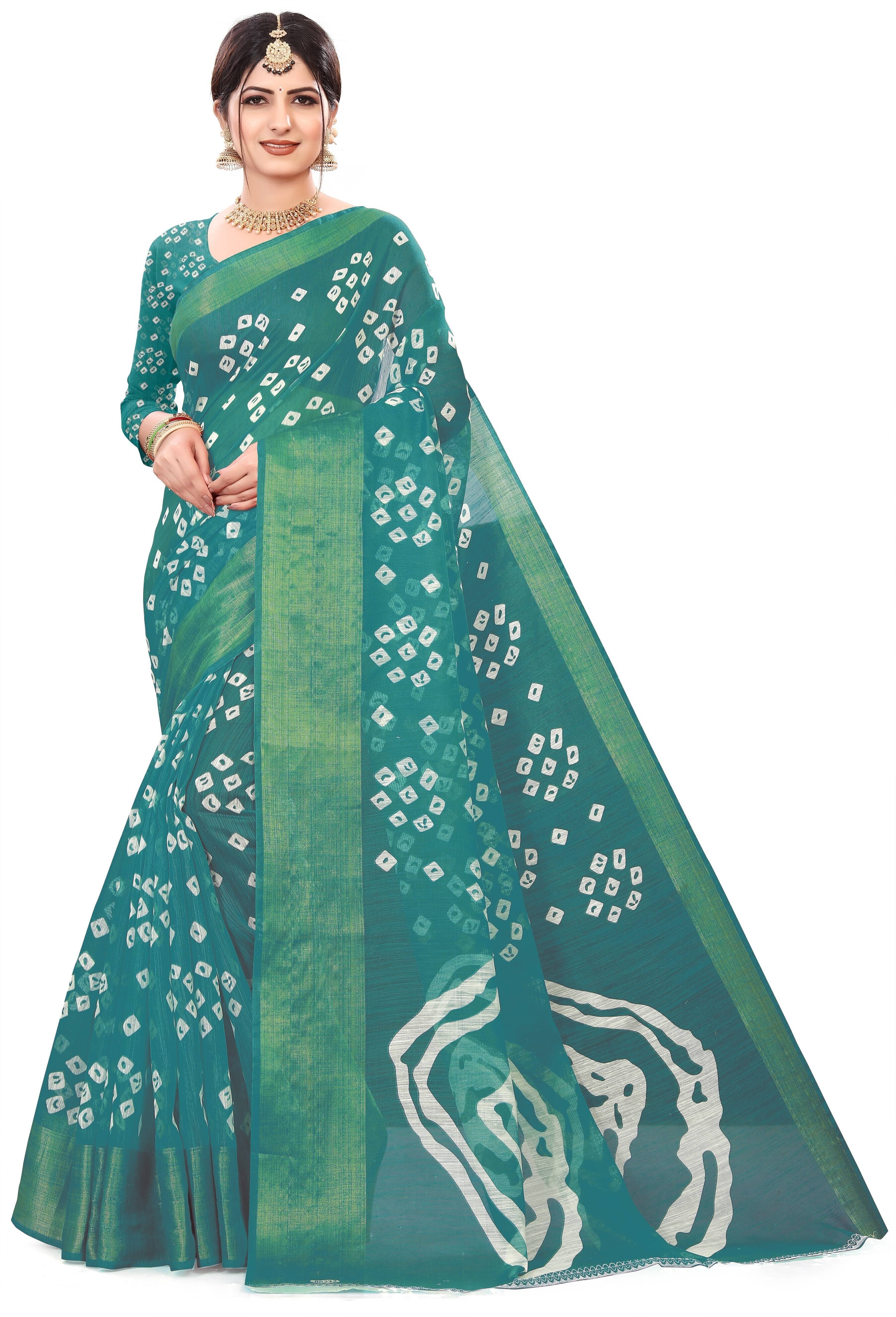     			Suali Cotton Blend Printed Saree With Unstitched Blouse Piece ( Light Blue )