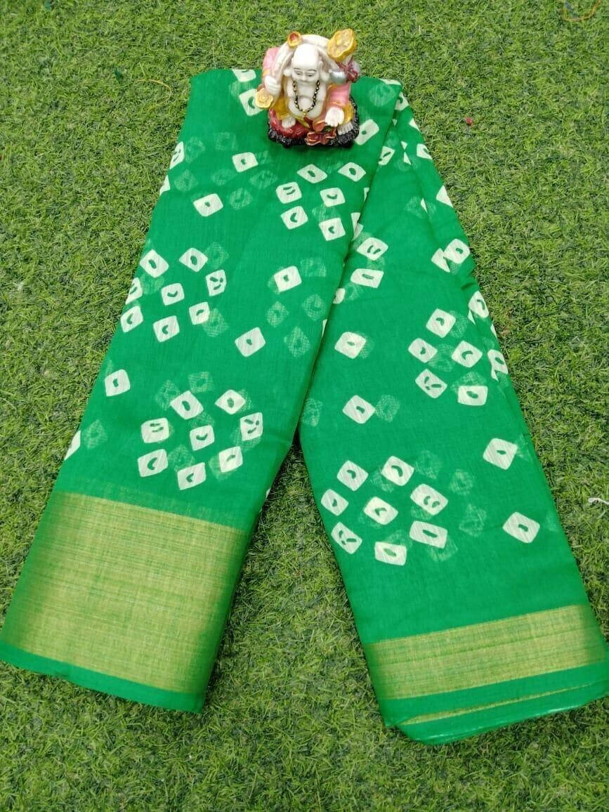    			Suali Cotton Blend Printed Saree With Unstitched Blouse Piece ( Light Green )