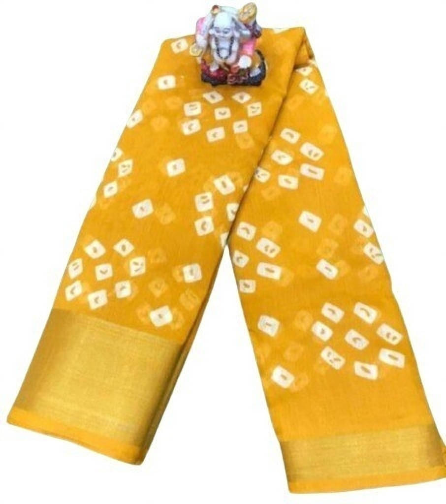     			Suali Cotton Blend Printed Saree With Unstitched Blouse Piece ( Yellow )