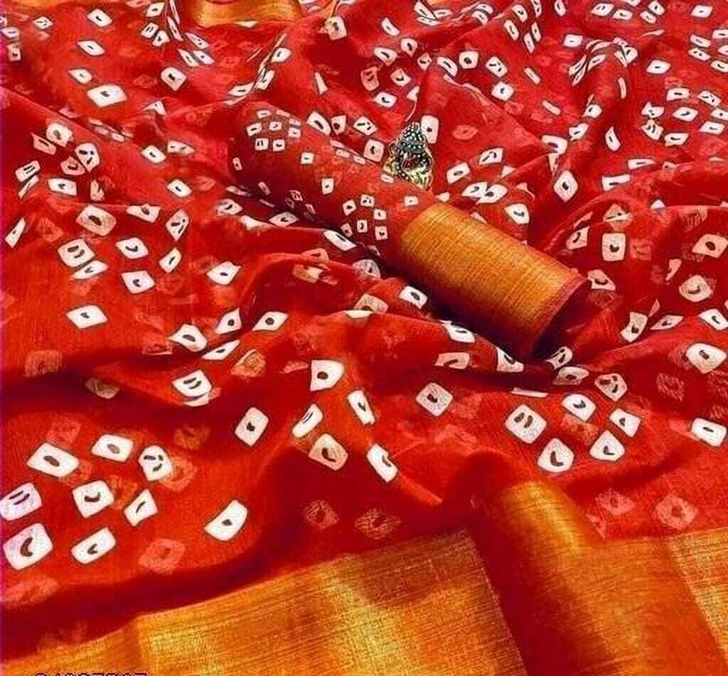     			Suali Cotton Blend Printed Saree With Unstitched Blouse Piece ( Red )