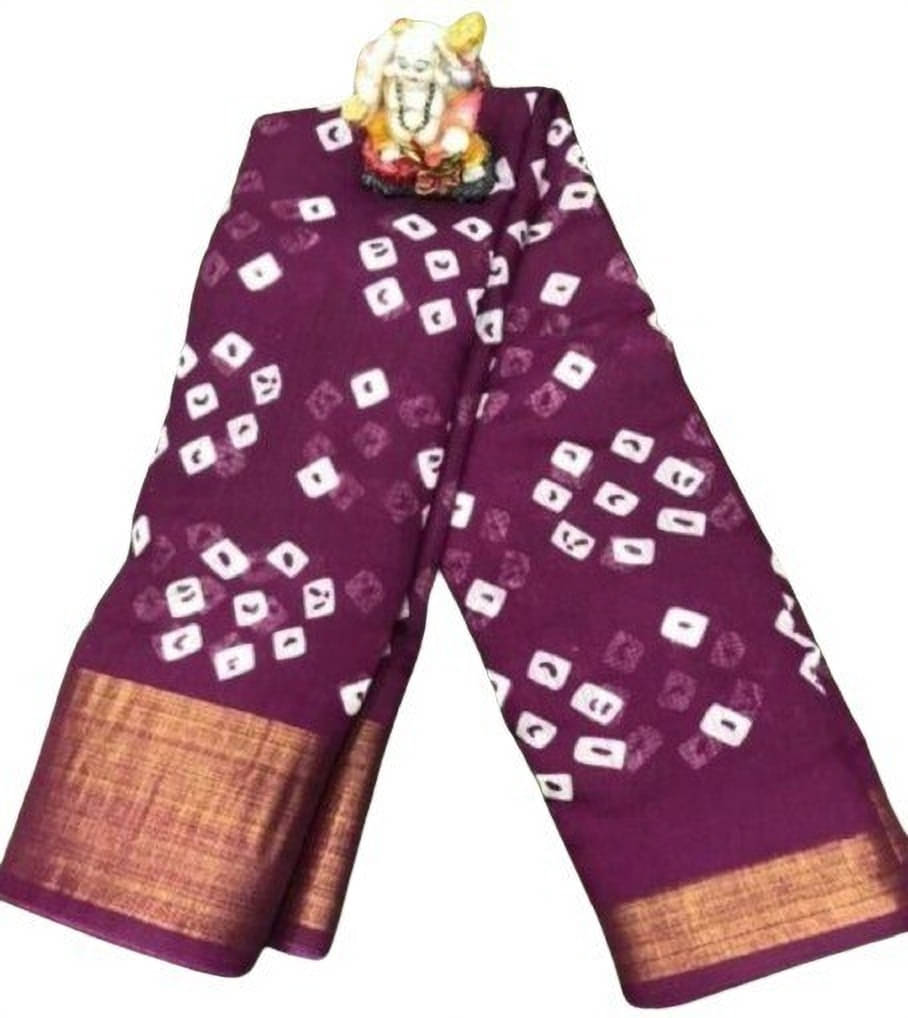     			Suali Cotton Blend Printed Saree With Unstitched Blouse Piece ( Purple )