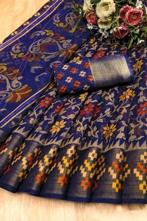     			Suali Cotton Blend Printed Saree With Unstitched Blouse Piece ( Multicolor )