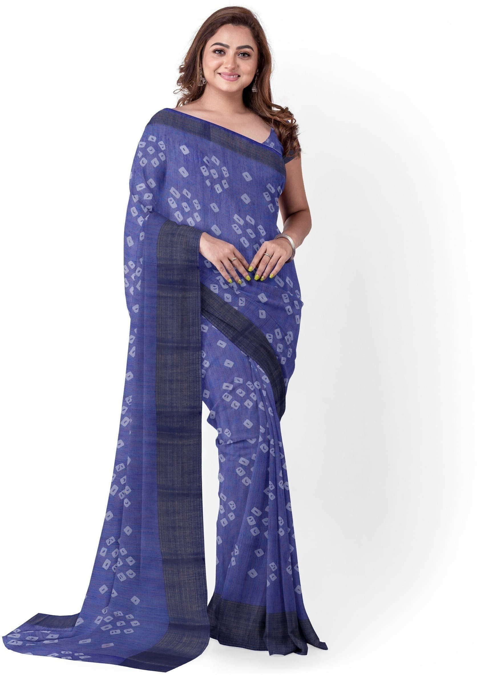     			Suali Cotton Blend Printed Saree With Unstitched Blouse Piece ( Blue )