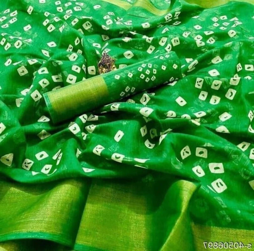 Suali Cotton Blend Printed Saree With Unstitched Blouse Piece ( Green )     			Suali Cotton Blend Printed Saree With Unstitched Blouse Piece ( Green )