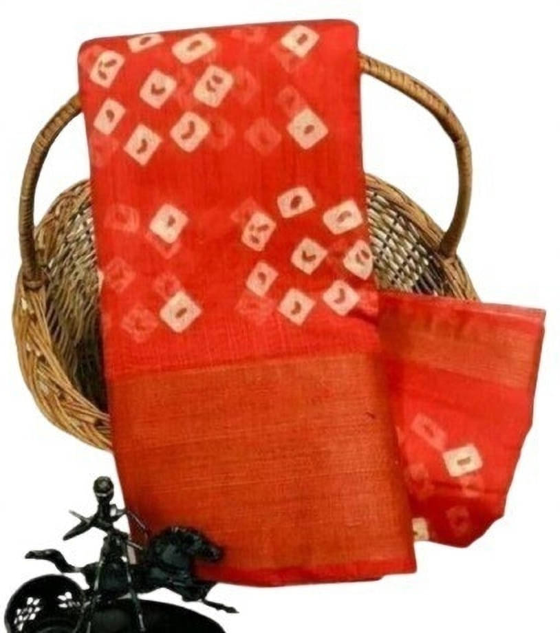     			Suali Cotton Blend Printed Saree With Unstitched Blouse Piece ( Red )