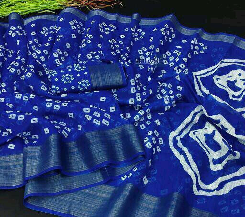     			Suali Cotton Blend Printed Saree With Unstitched Blouse Piece ( Blue )