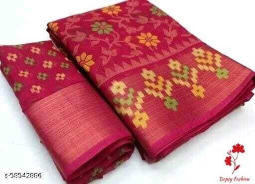     			Suali Cotton Blend Printed Saree With Unstitched Blouse Piece ( Red )