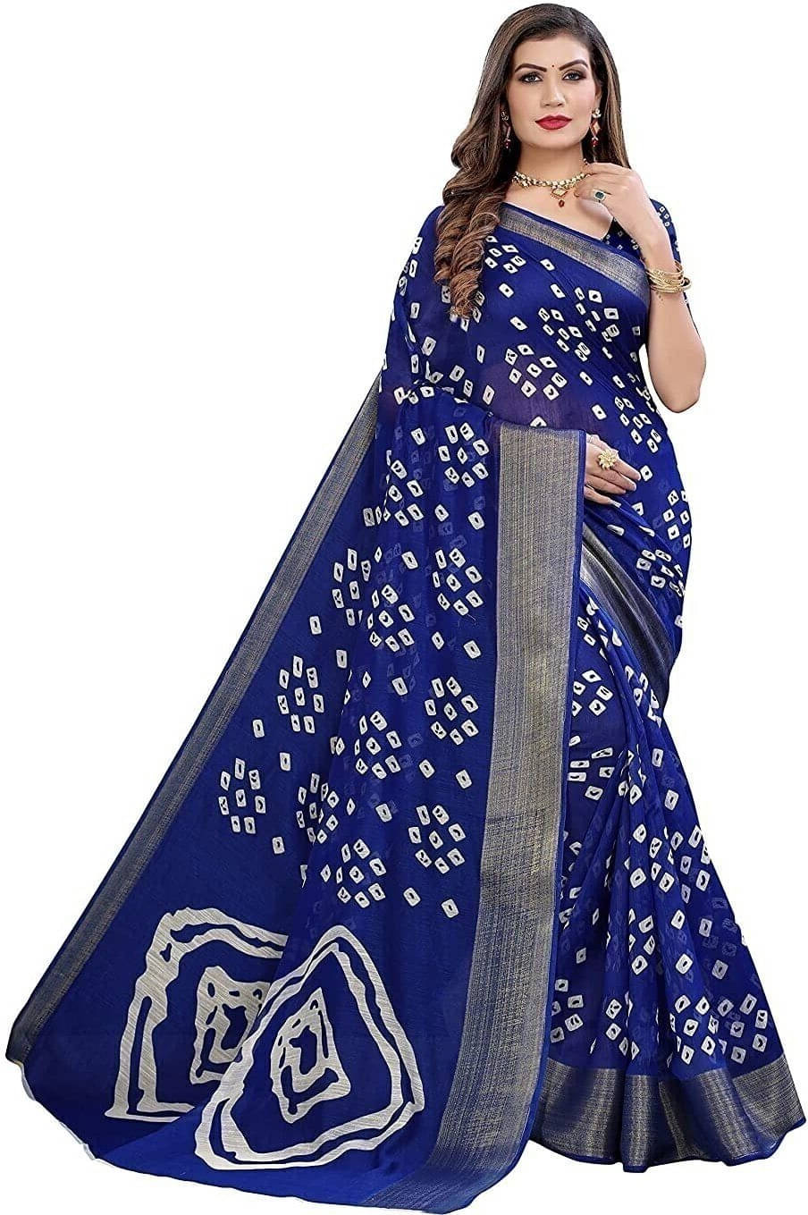     			Suali Cotton Blend Printed Saree With Unstitched Blouse Piece ( Blue )