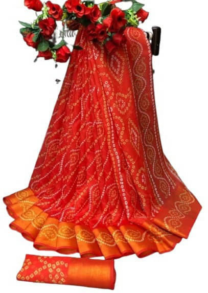     			Suali Cotton Blend Printed Saree With Unstitched Blouse Piece ( Red )
