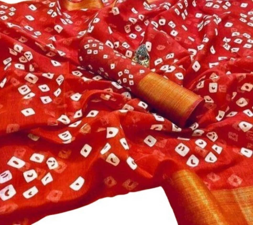     			Suali Cotton Blend Printed Saree With Unstitched Blouse Piece ( Red )