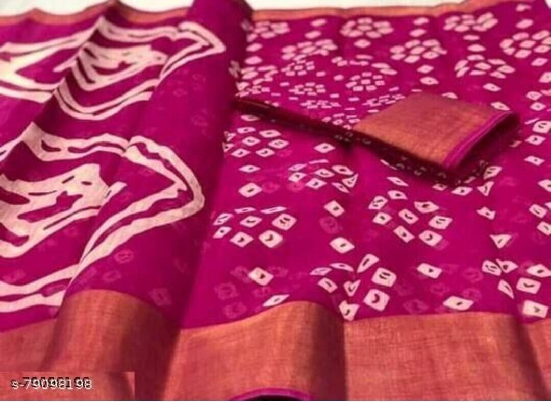     			Suali Cotton Blend Printed Saree With Unstitched Blouse Piece ( Pink )