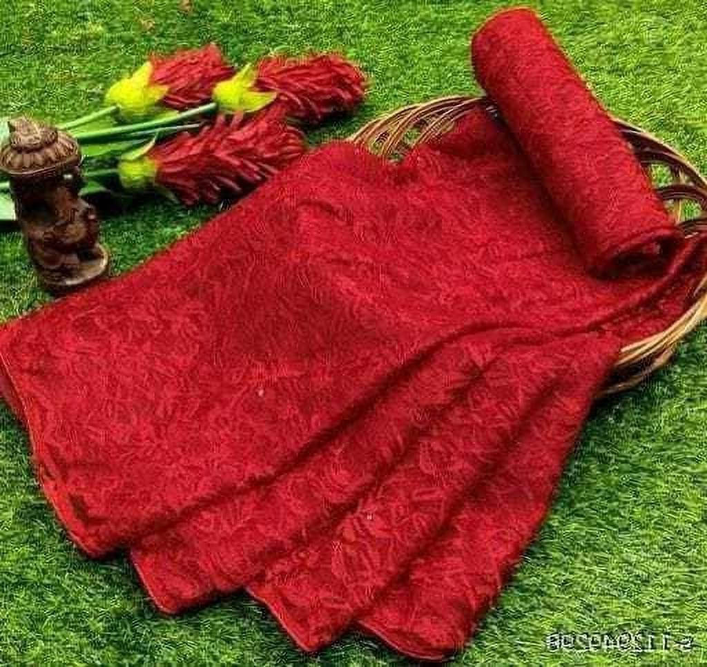     			Suali Cotton Blend Printed Saree With Unstitched Blouse Piece ( Red )