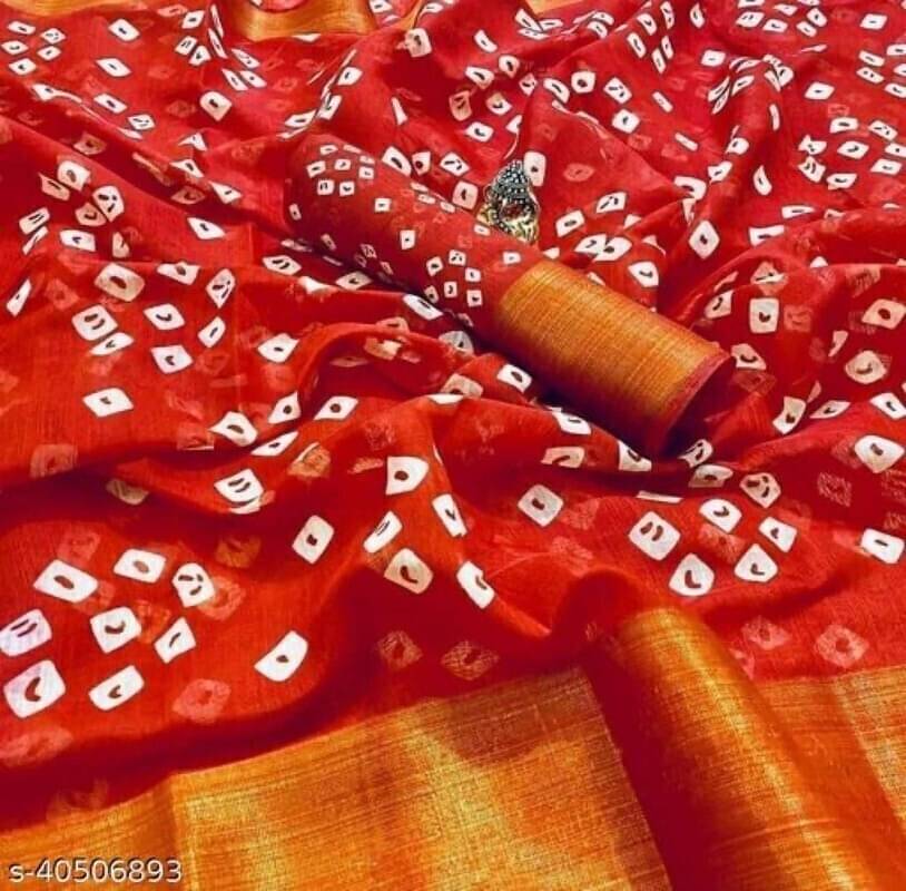     			Suali Cotton Blend Printed Saree With Unstitched Blouse Piece ( Red )