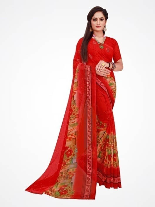     			Suali Cotton Blend Self Design Saree With Unstitched Blouse Piece ( Red )