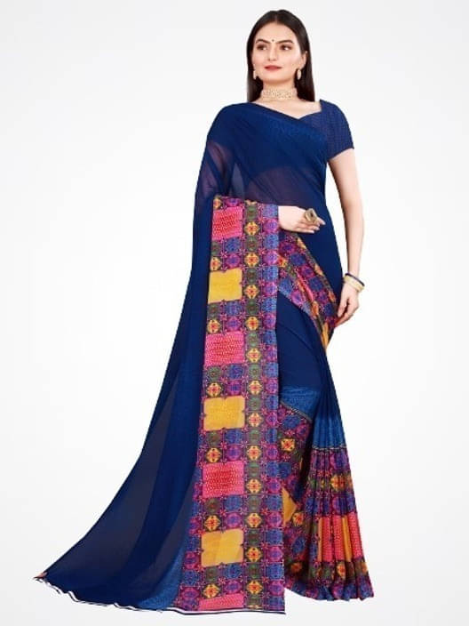     			Suali Cotton Blend Self Design Saree With Unstitched Blouse Piece ( Blue )