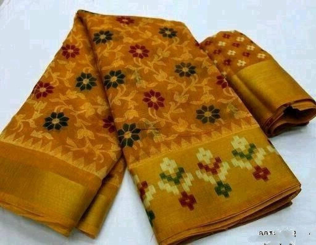     			Suali Cotton Blend Self Design Saree With Unstitched Blouse Piece ( Mustard )