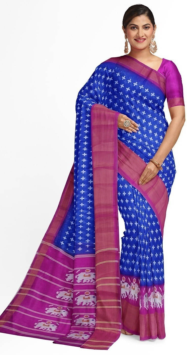     			Suali Cotton Blend Self Design Saree With Unstitched Blouse Piece ( Blue )