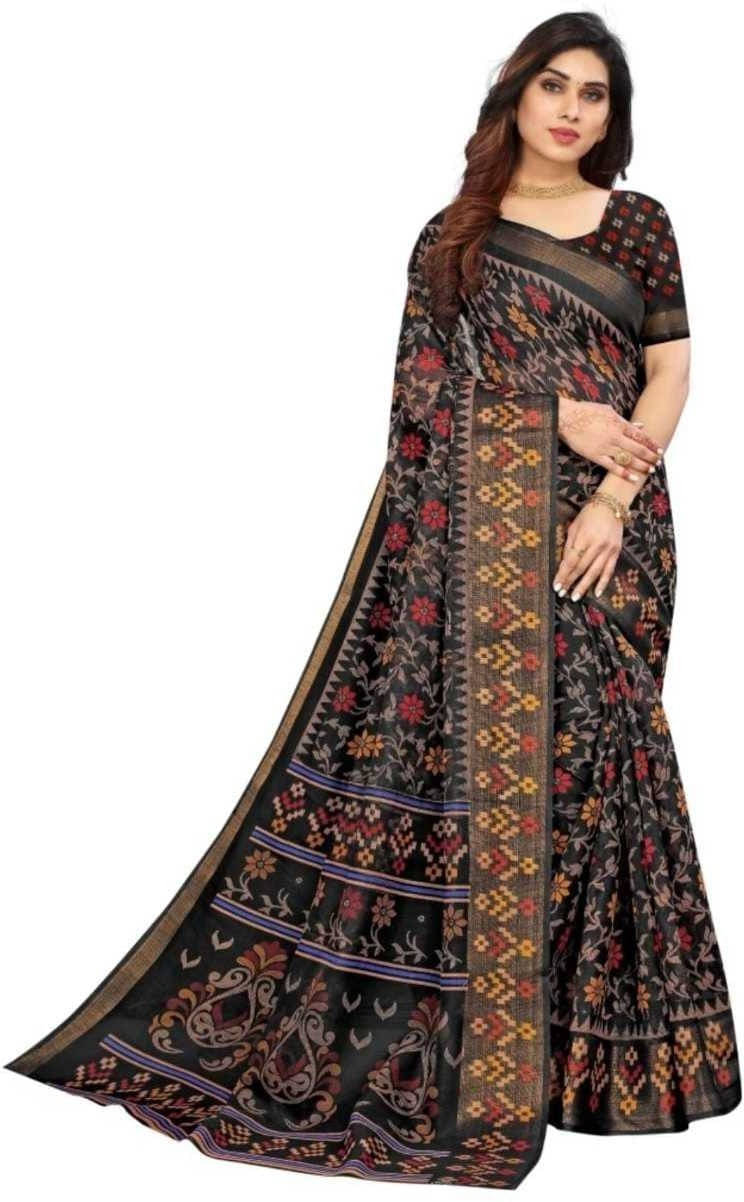 Suali Cotton Blend Self Design Saree With Unstitched Blouse Piece ( Black ) Suali Cotton Blend Self Design Saree With Unstitched Blouse Piece ( Black )