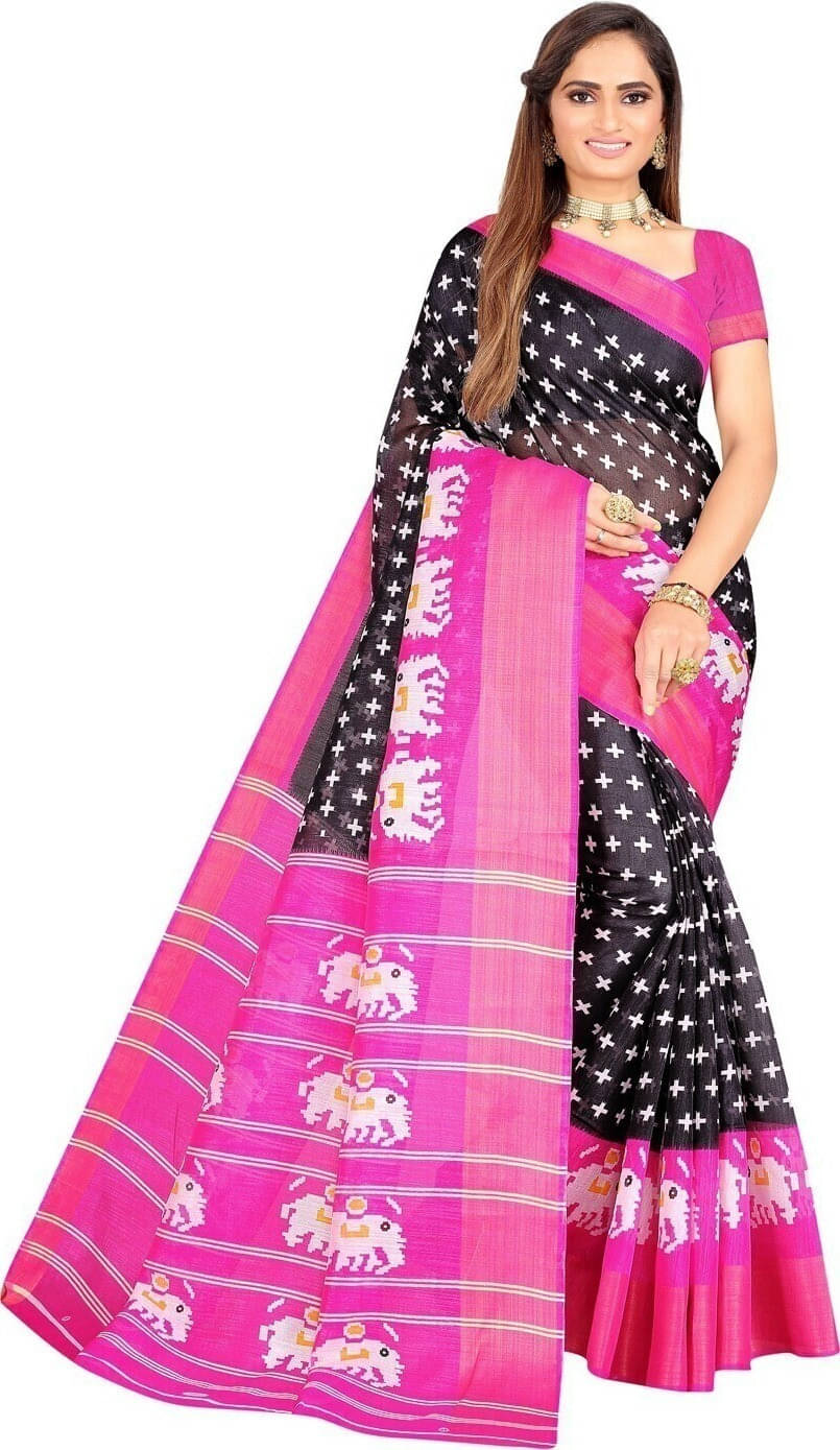     			Suali Cotton Blend Self Design Saree With Unstitched Blouse Piece ( Black )