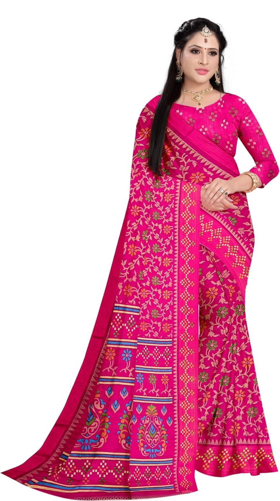 Suali Cotton Blend Self Design Saree With Unstitched Blouse Piece ( Pink ) Suali Cotton Blend Self Design Saree With Unstitched Blouse Piece ( Pink )