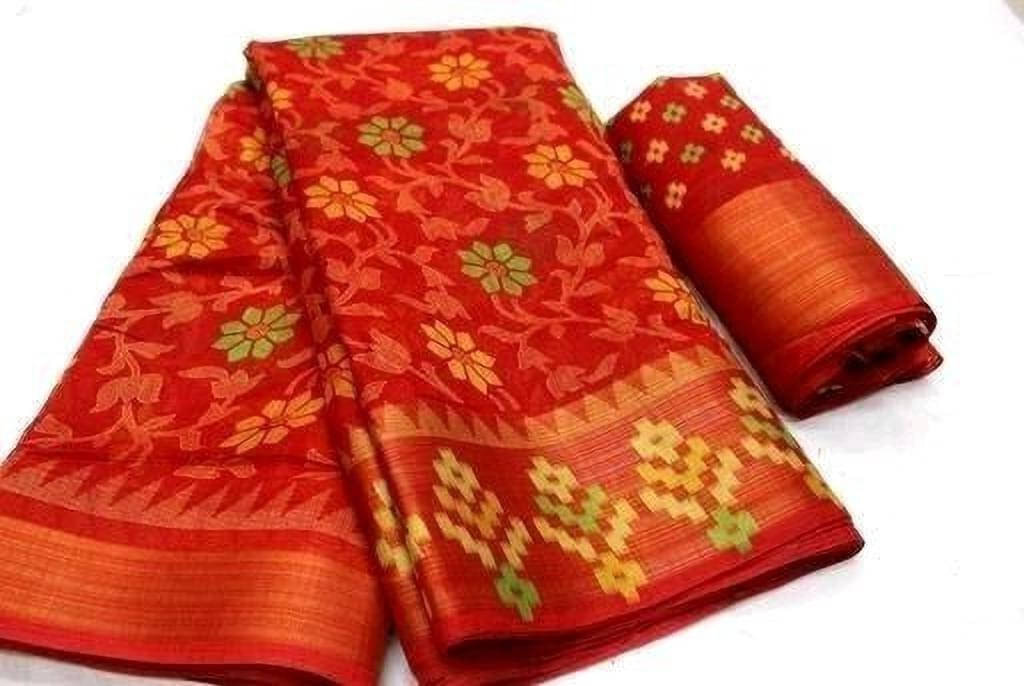     			Suali Cotton Blend Self Design Saree With Unstitched Blouse Piece ( Multicolor )