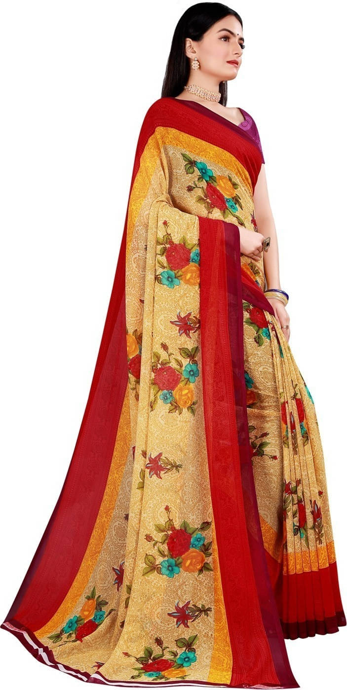 Suali Cotton Blend Self Design Saree With Unstitched Blouse Piece ( Red ) Suali Cotton Blend Self Design Saree With Unstitched Blouse Piece ( Red )