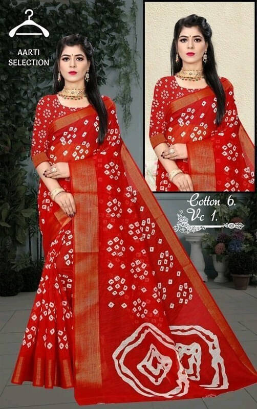     			Suali Cotton Blend Solid Saree With Unstitched Blouse Piece ( Red )
