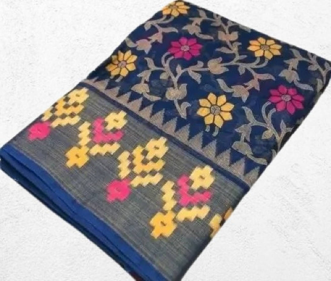     			Suali Cotton Blend Striped Saree With Unstitched Blouse Piece ( Blue )