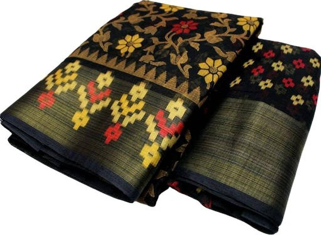     			Suali Cotton Blend Striped Saree With Unstitched Blouse Piece ( Yellow )