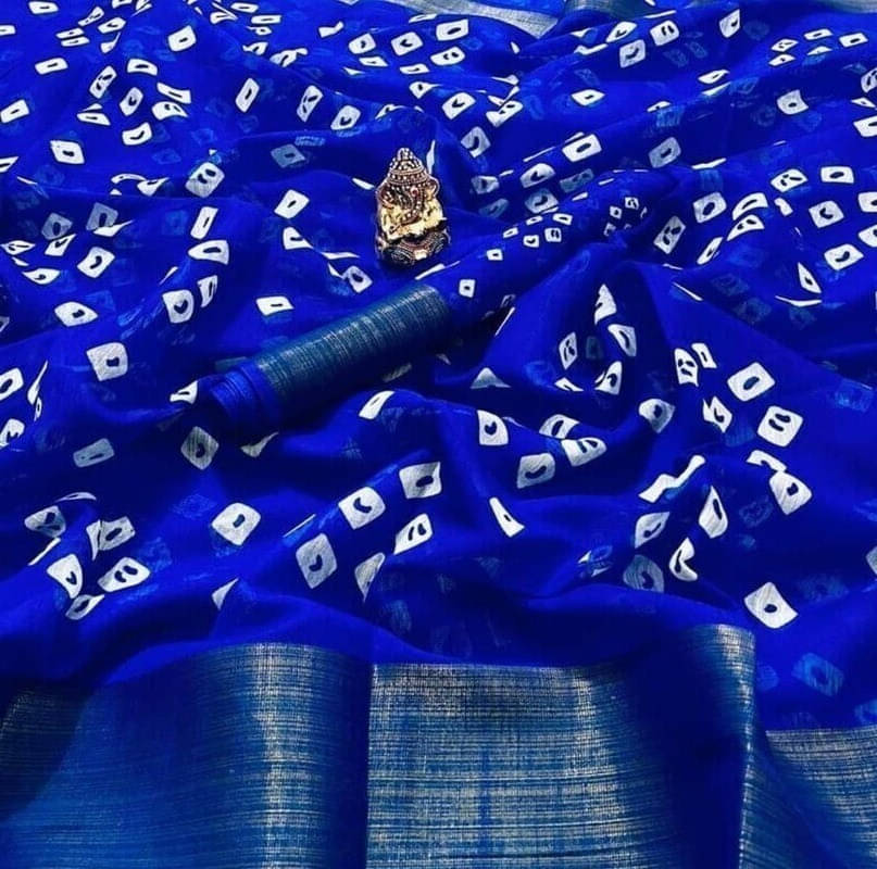     			Suali Cotton Blend Striped Saree With Unstitched Blouse Piece ( Blue )